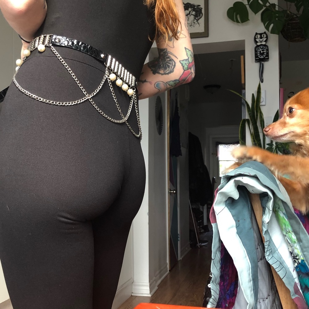 80’s biker belt with pearls and chains